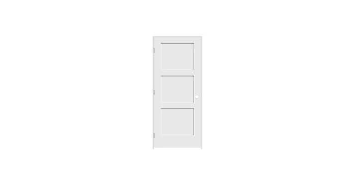 Trimlite 30″ by 80″ 3-Panel Shaker Right Handed Interior Prehung Fire Rated Passage Door with Satin Nickel Hinges and 4 9/16″ Door Jamb – Mill Sill