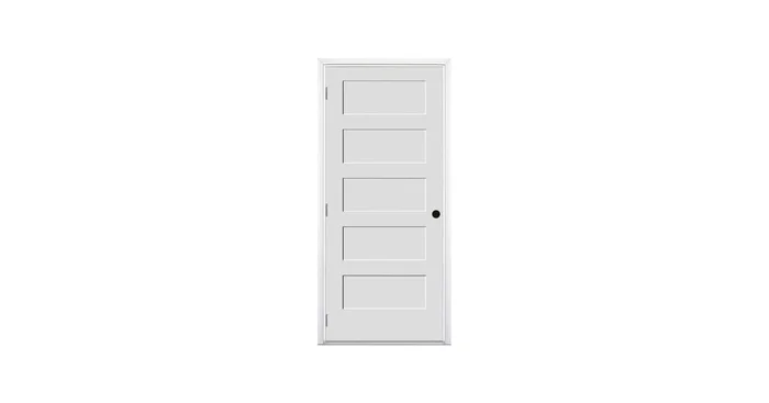 Trimlite 30″ by 80″ 5-Panel Shaker Right Handed Interior Prehung Fire Rated Passage Door with Satin Nickel Hinges and 7 1/4″ Door Jamb – Bronze Sill