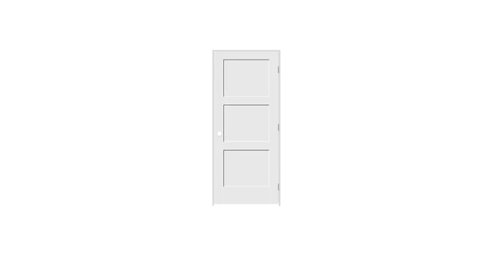 Trimlite 32″ by 80″ 3-Panel Shaker Left Handed Interior Prehung Fire Rated Passage Door with Satin Nickel Hinges and 4 9/16″ Door Jamb – Bronze Sill