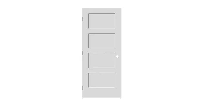 Trimlite 32″ by 80″ Shaker 4-Panel Right Handed Interior Pre-Hung Passage Door with Brushed Chrome Hinges and 6-9/16″ Door Jamb
