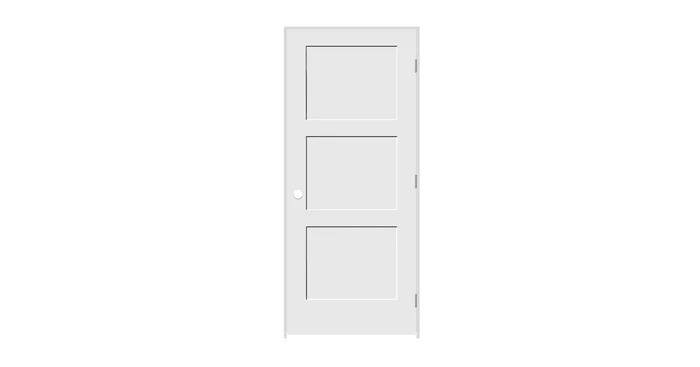 Trimlite 34″ by 80″ Shaker 3-Panel Left Handed Interior Pre-Hung Passage Door with Satin Nickel Hinges and 7-1/4″ Door Jamb