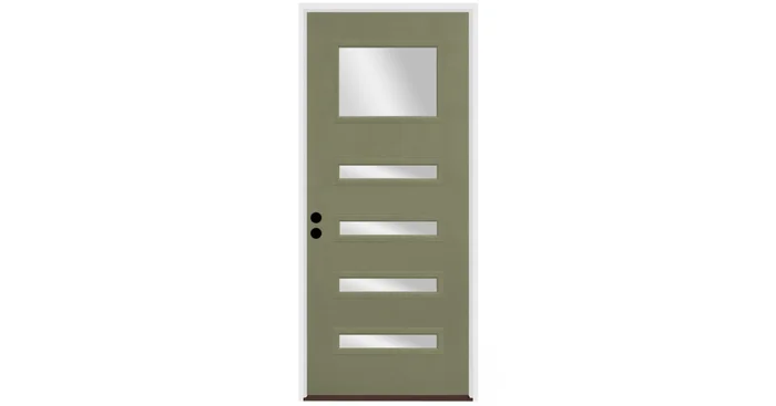 Trimlite Contemporary 38″ by 82″ Clear Glass Right Handed Pre-Hung Entry Door with 6-9/16″ Door Jamb, Brushed Chrome Hinges, and Bronze Sill
