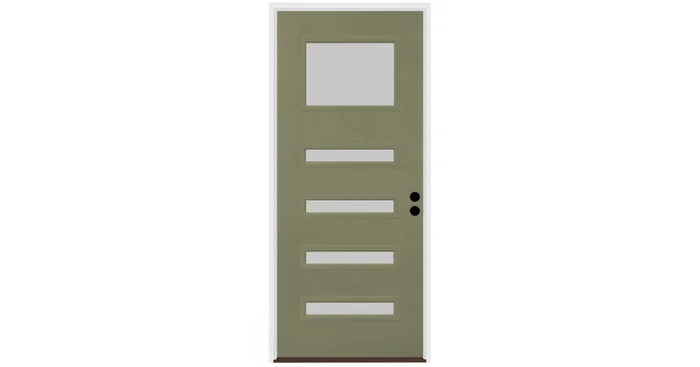Trimlite Contemporary 38″ by 82″ Frosted Glass Left Handed Pre-Hung Entry Door with 4-9/16″ Door Jamb, Brushed Chrome Hinges, and Bronze Sill