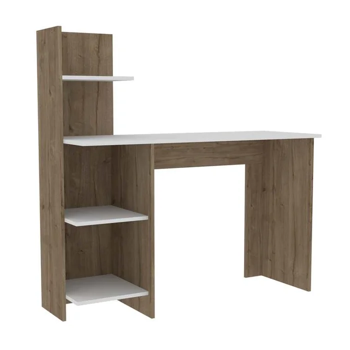 TUHOME Vilna 120 Writing Desk , Four Shelves -Light Oak / White – Office