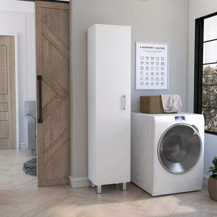TUHOME Vintro Storage Cabinet, Broom Hangers, Metal Handle