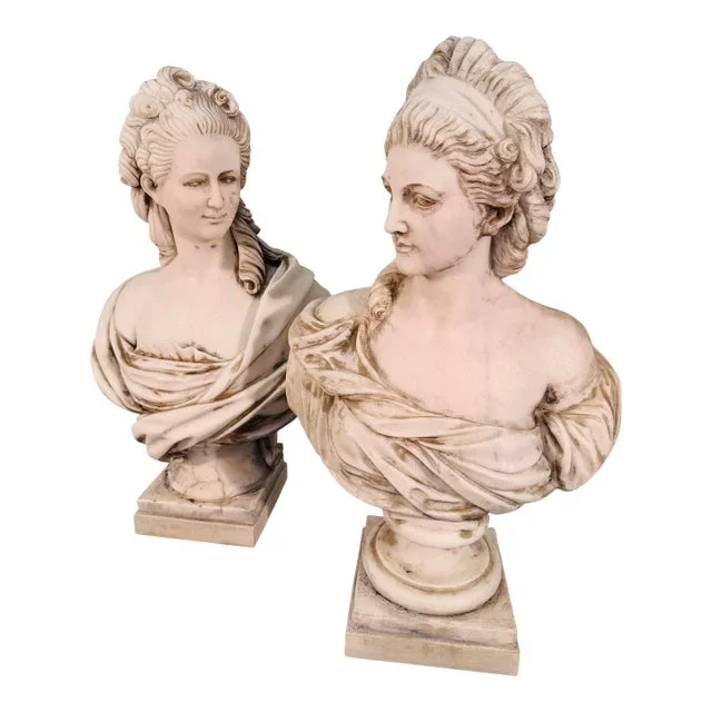 Two Classical White Marble Bust of a Ladys, Italy 1950s