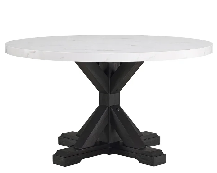 Vance White/Black Faux Marble Round Dining Table