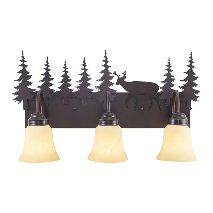 Vaxcel Bryce 3 Light Bronze Rustic Deer Bathroom Vanity Fixture