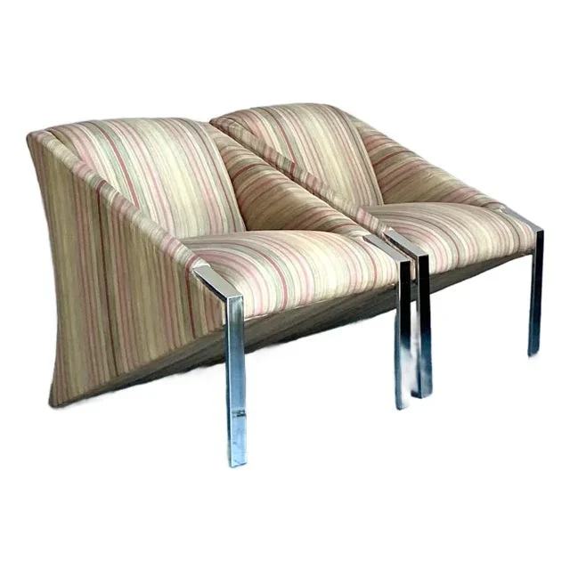 Vintage Boho Chrome Frame Lounge Chairs After Andree Putman – A Pair