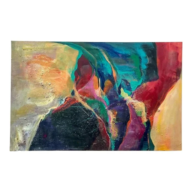 Vintage Boho Original Abstract Oil Painting on Canvas