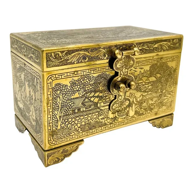 Vintage Chinese Etched Brass Box
