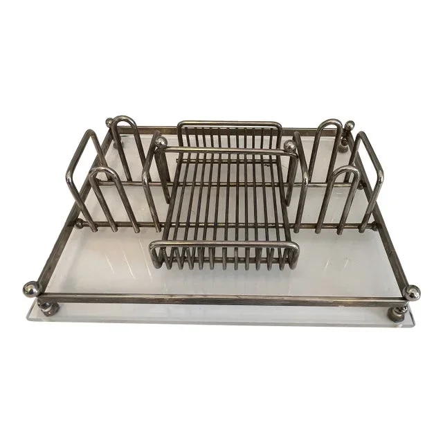 Vintage Chrome & Glass Stationary Holder