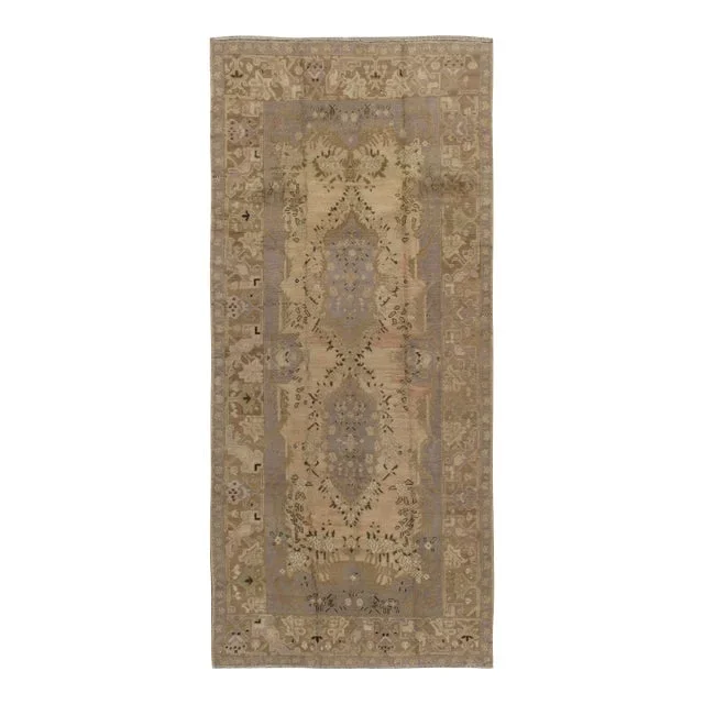 Vintage Circa 1940 Turkish Taupe Oushak Area Rug 4’8″ X 10’6″