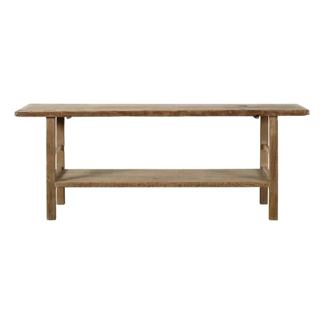 Vintage Console Table With Shelf in Weathered Wood