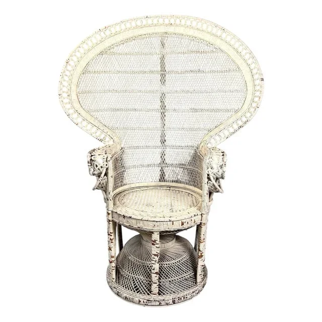 Vintage Cream Wicker Throne Peacock Chair