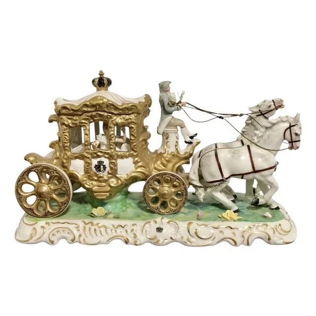 Vintage Dresden Porcelain Horse Drawn Carriage