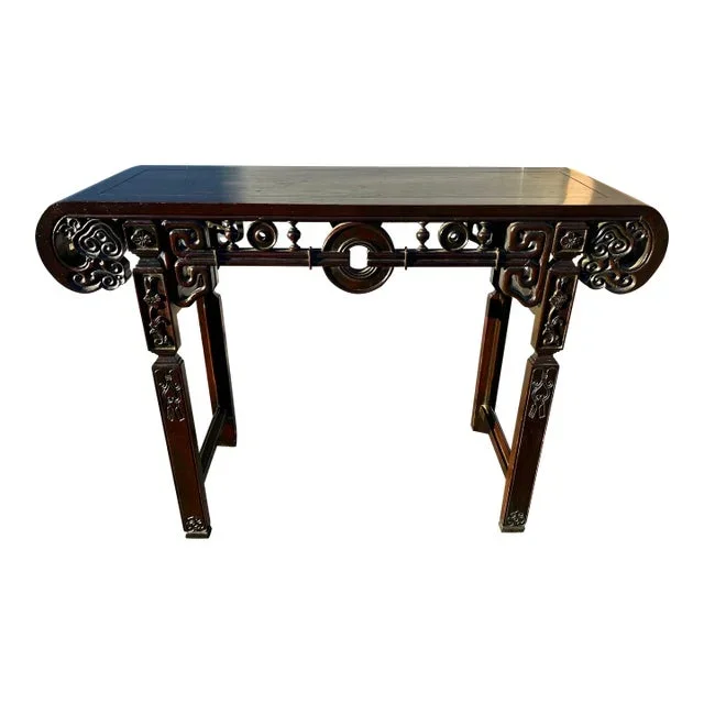 Vintage Ebony Finish Chinoiserie Style Console or Hall Table Circa 1970’s