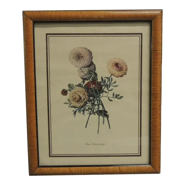 Vintage Framed Floral Printed Bouquet in Wood Frame