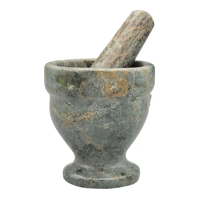 Vintage Green Solid Marble Mortar and Pestle