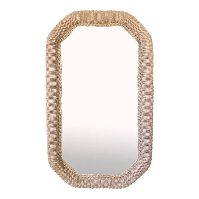 Vintage Henry Link Whitewash Wicker Hanging Wall Mirror