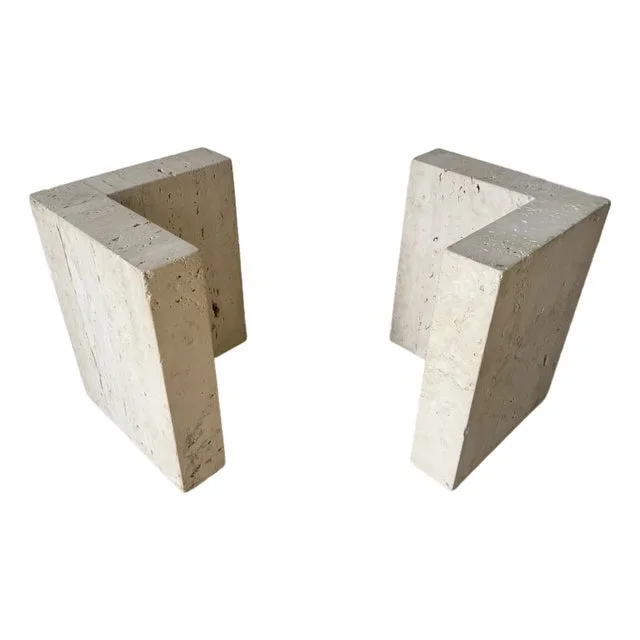 Vintage Italian Geometric Travertine Coffee Table Base