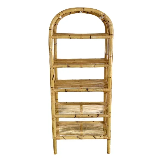 Vintage Italian Scorched Rattan Etagere Shelf Unit