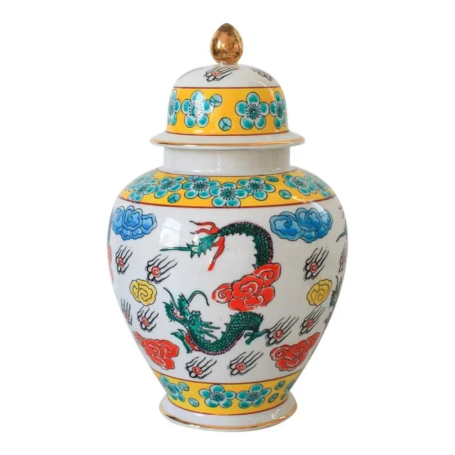 Vintage Japanese Toyuchina Ware Dragon Lidded Ginger Jar
