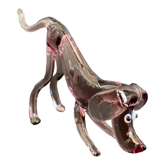 Vintage Lampwork Murano Art Glass Sniffing Foxhound Dog