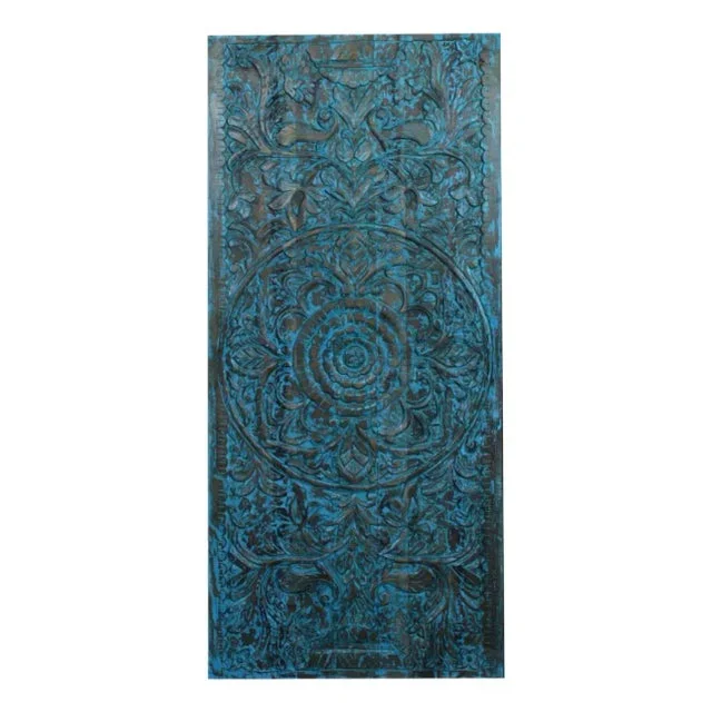 Vintage Lotus Carved Wood Sliding Barn Doors Blue 80