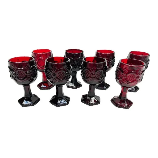 Vintage Mid Century Cape Cod Ruby Red Wine Goblets – 8 Pieces