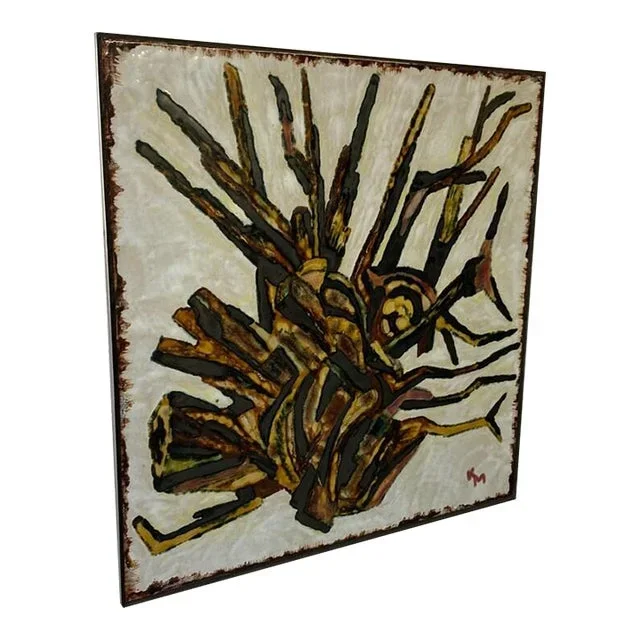 Vintage Mid Century Signed Large Ceramic Wall Art