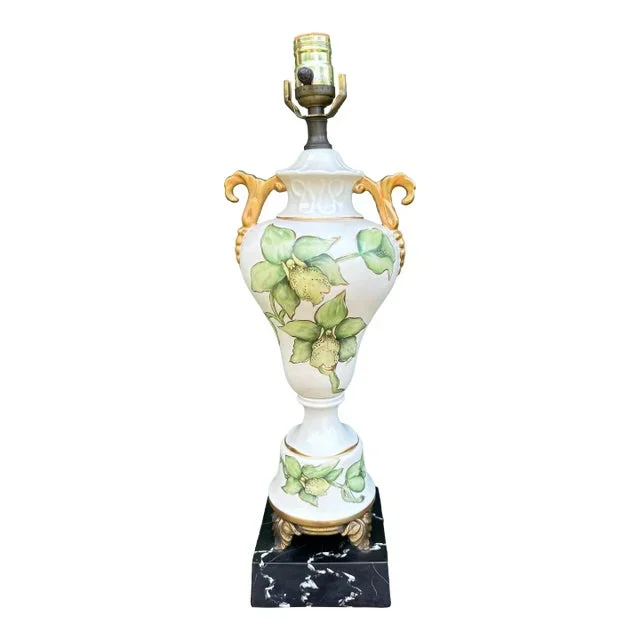 Vintage Palm Beach Regency Hand Painted Green Orchid Lamp