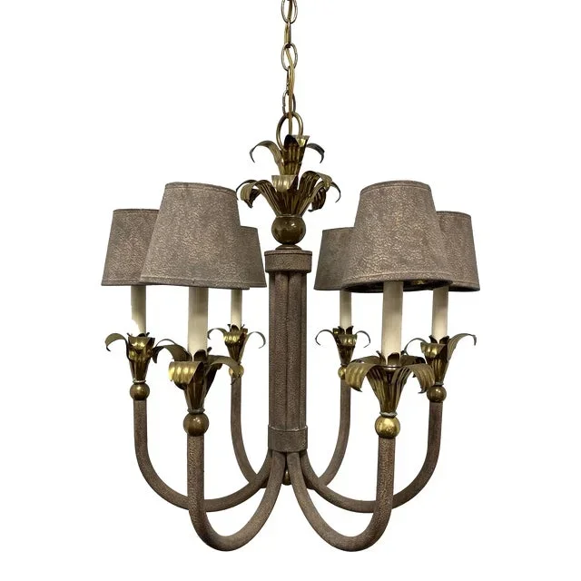 Vintage Palm Frond Chandelier Iron and Brass
