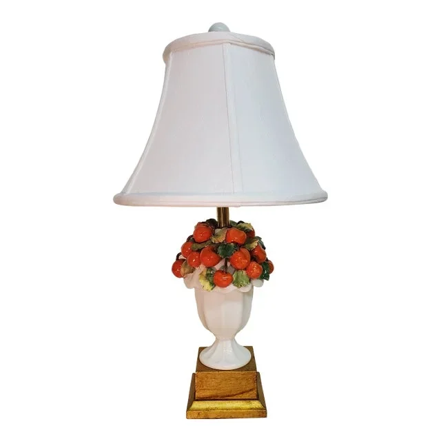 Vintage Urn Lamp With Crabapples & Gold Base