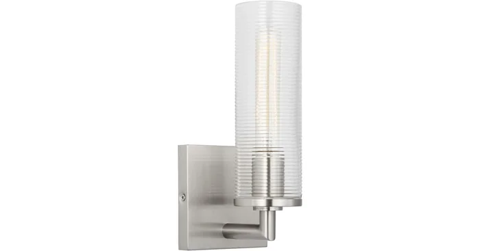 Visual Comfort Sarita 11″ Tall Bathroom Sconce with Clear Ribbed Glass Shade