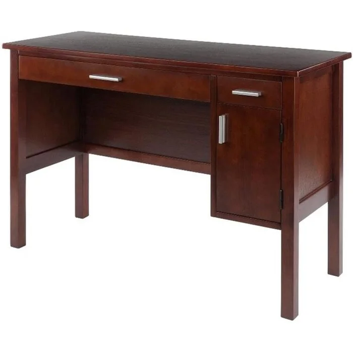 Walnut Writing Desk with Two Drawers and Cabinet – Winsome Wood
