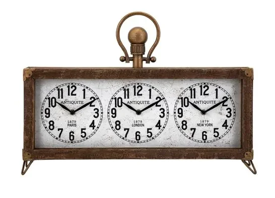 Westville Table Clock With 3 Time Zones