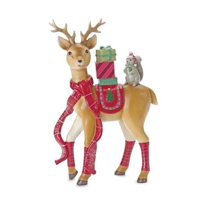 Whimsical Winter Deer and Squirrel Figurine 10″H