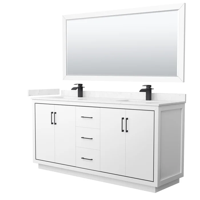 White Carrara Marble Double Bathroom Vanity with Matte Black Trim