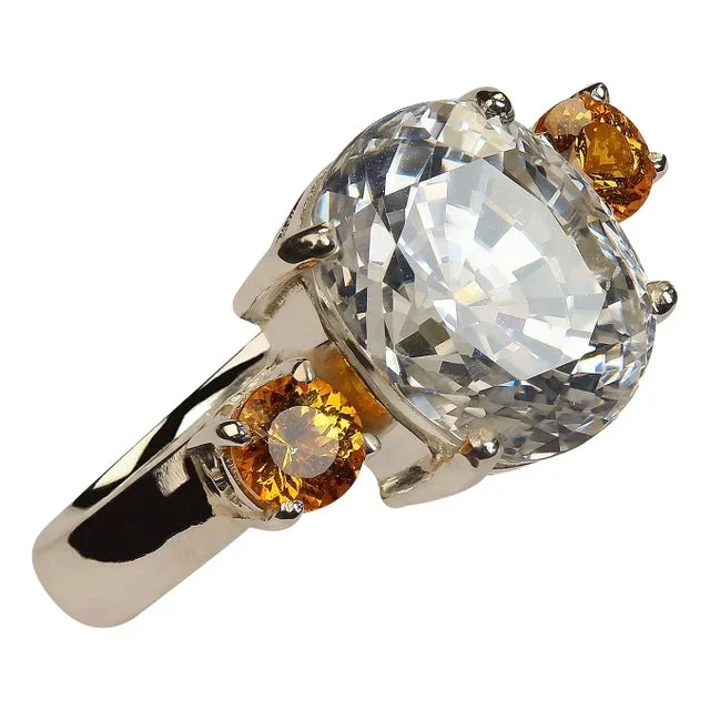 White Genuine Zircon and Mandarin Garnet Ring