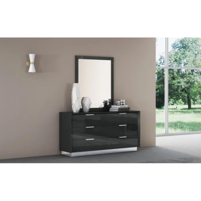 Whiteline Modern Living Navi Dresser Double high gloss Grey with stainless steel trim 6 drawers with self-close runners stai