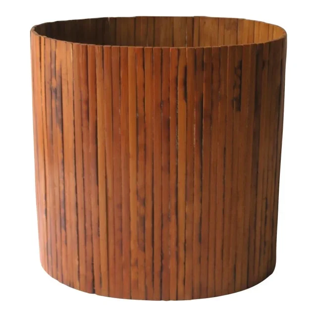 Wicker Bamboo Wastebasket Trash Can