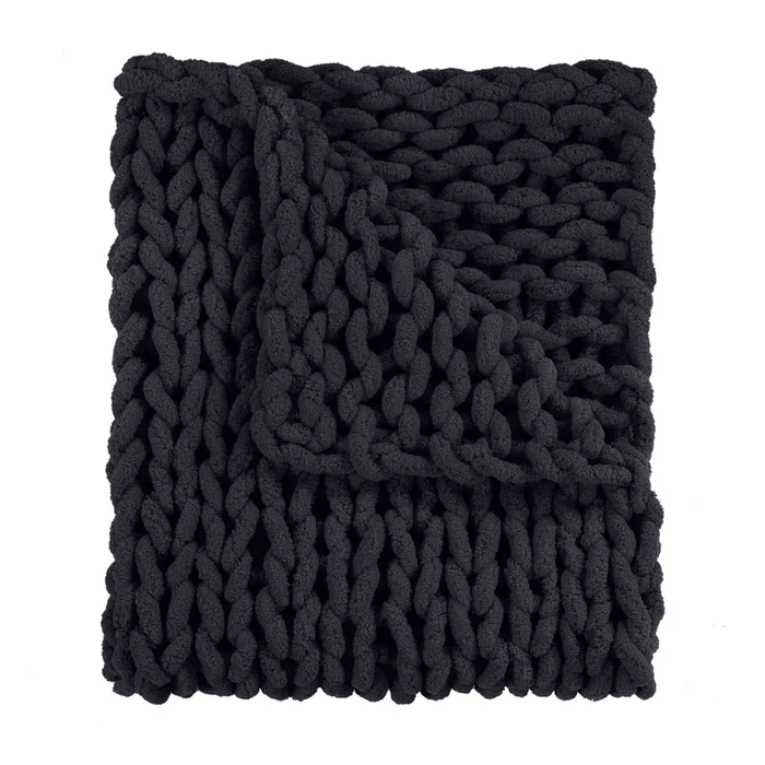 Your LifeStyle Chenille Knitted Black Throw