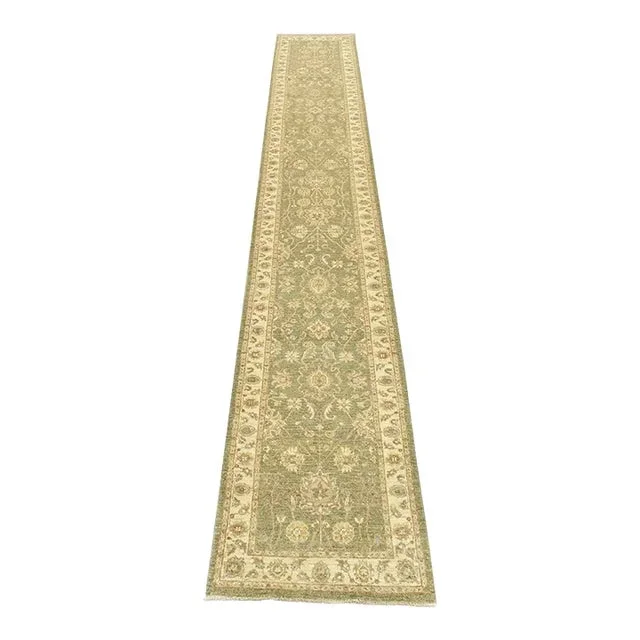 Ziegler Runner 2’7” X 15’7” Green Wool Hand-Knotted Oriental Rug